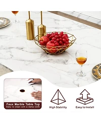 Streamdale Furniture Marble Dining Table for 6, 70" Faux Marble Rectangle Table with Mirrored Stainless Steel Base (Gold, White)