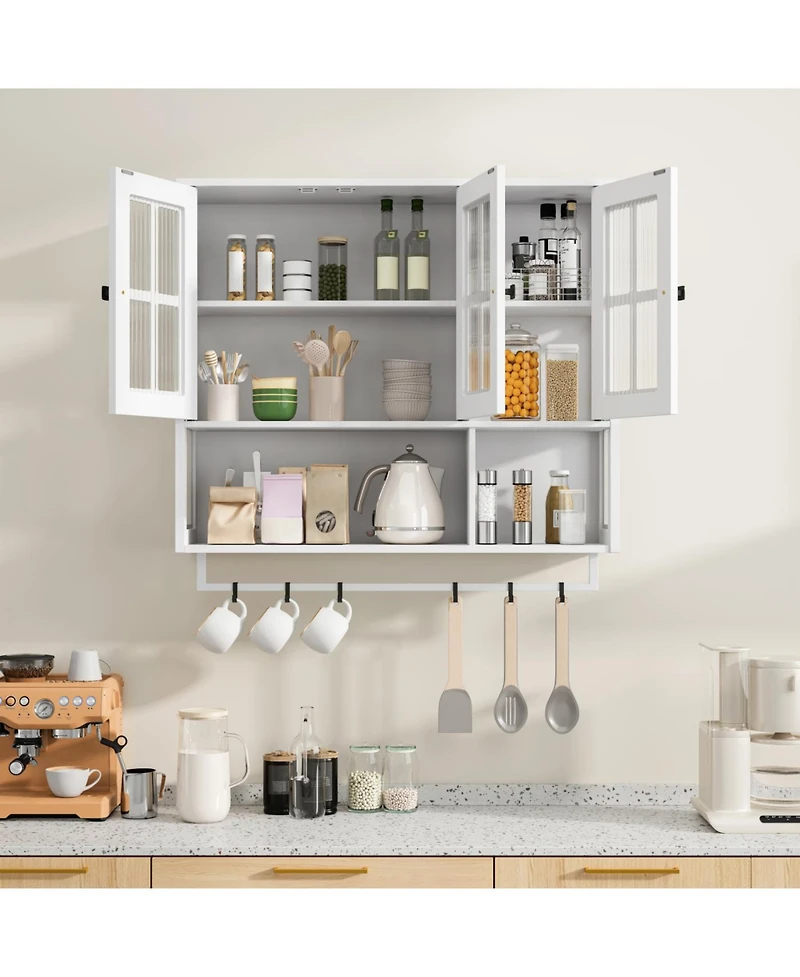 Streamdale Furniture Bathroom Wall Cabinet, 3-Door Wooden Cabinet with Open/Hidden Storage, White