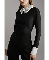 Karen Millen Women's Bandage Embellished Collar Knit Top
