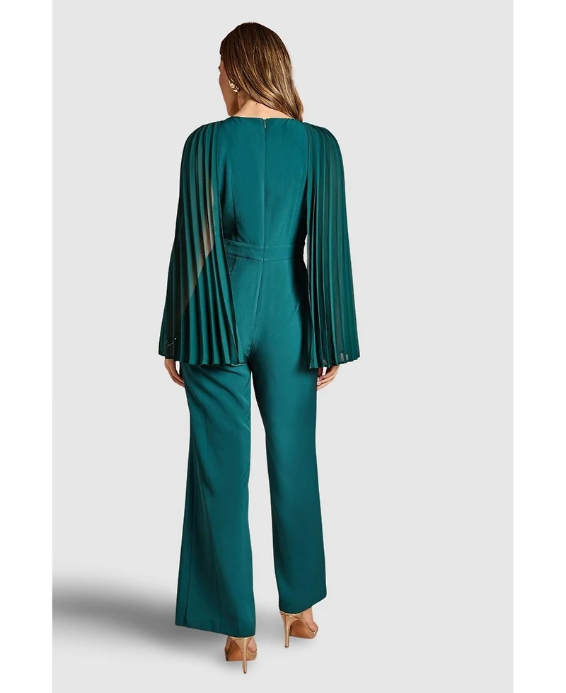 Coast Women's V Neck Pleated Long Sleeve Jumpsuit