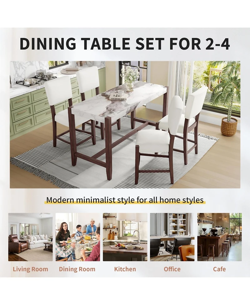 Streamdale Furniture Streamdale 3-Piece Faux Marble Counter Height Dining Set for 2, Mid-century Modern