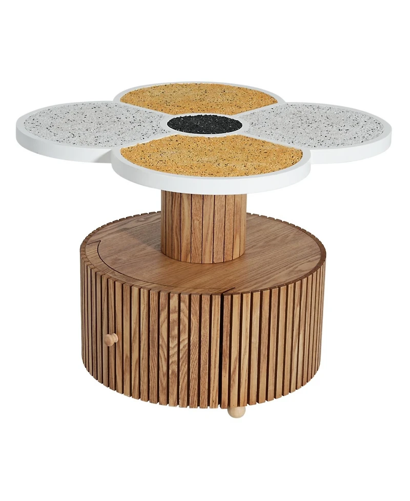 Streamdale Furniture Unique Four-Leaf Clover Side Table with Wood-Grain Base & Storage