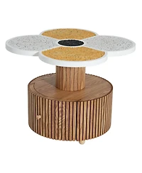 Streamdale Furniture Unique Four-Leaf Clover Side Table with Wood-Grain Base & Storage