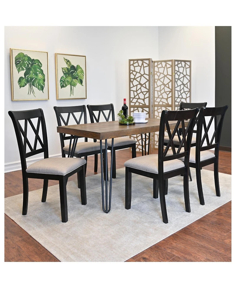 Streamdale Furniture 7-Piece Dining Set, Hairpin Dining Table with 6 Cross-back Chairs, Rich Black