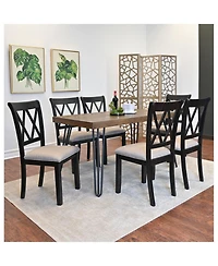 Streamdale Furniture 7-Piece Dining Set, Hairpin Dining Table with 6 Cross-back Chairs, Rich Black