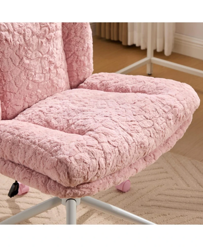 Streamdale Furniture Pink Rabbit Hair Office Chair with Metal Base