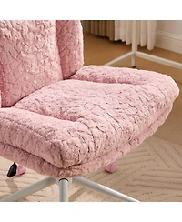 Streamdale Furniture Pink Rabbit Hair Office Chair with Metal Base