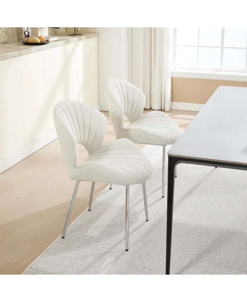 Streamdale Furniture Streamdale Modern Design Chair, White Velvet, Set of 2