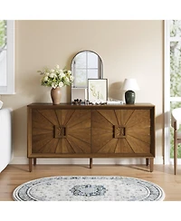 Streamdale Furniture Streamdale Rustic Farmhouse Credenza - Sunburst Doors, Adjustable Shelves (Antique Brown