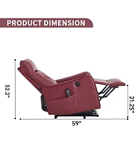 Streamdale Furniture Streamdale Wine Red Pu Power Lift Recliner Chair with Massage & Heat