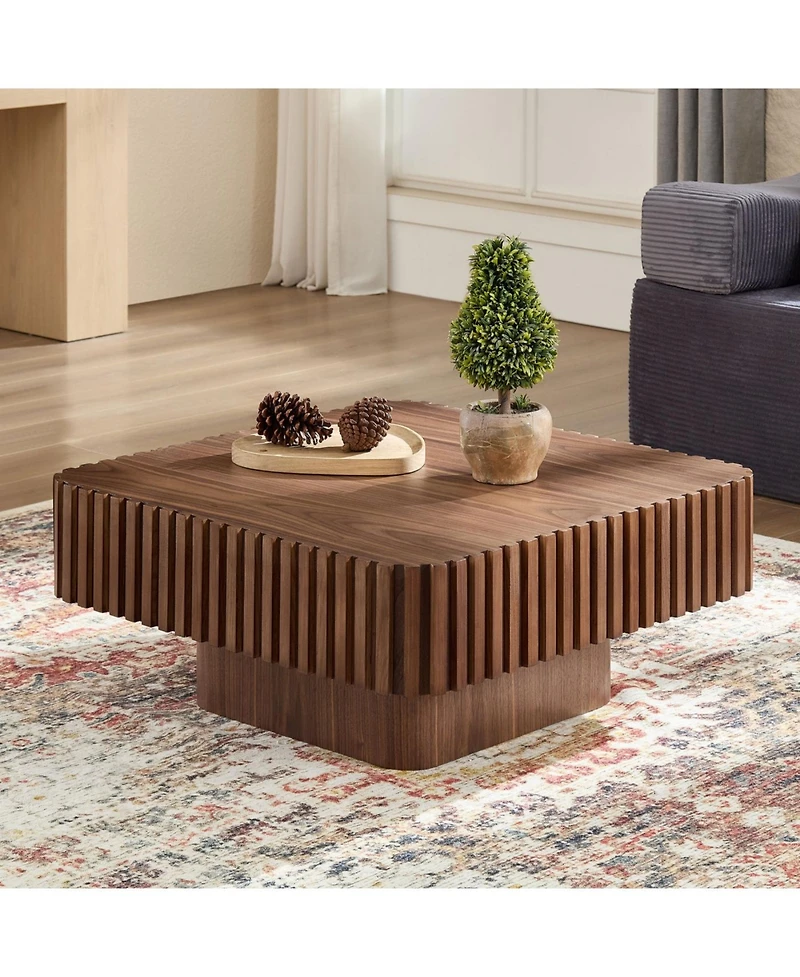 Streamdale Furniture Streamdale Modern Handcraft Drum Coffee Table, Walnut Color