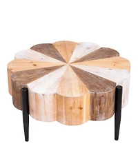 Streamdale Furniture Diameter Rustic Flower-Shaped Wood Coffee Table with Metal Legs