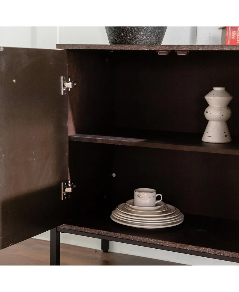 Streamdale Furniture Solid Wood Sideboard with Geometric Pattern, 2 Doors, 2 Drawers