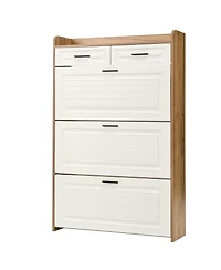 Streamdale Furniture Two Drawers, Three-Fold Doors, Large Storage Shoe Cabinet