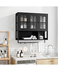 Streamdale Furniture Bathroom Wall Cabinet, 3-Door Wooden Cabinet with Open/Hidden Storage, Black