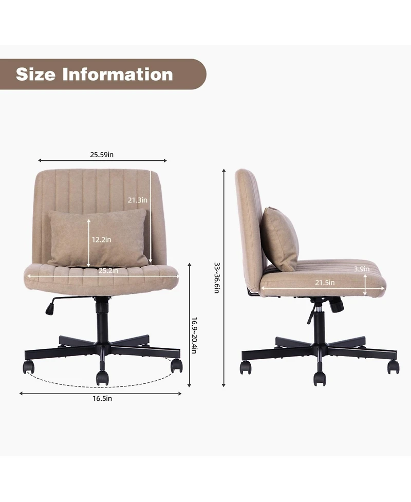 Streamdale Furniture Criss Cross Linen Office Chair - Adjustable, Armless, for Home & More