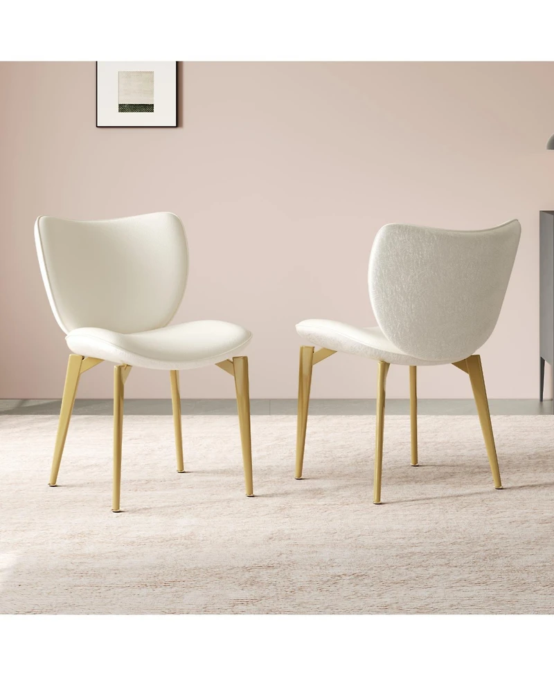 Streamdale Furniture Set of 2 Pu leather dining chairs with gold legs and textured backrest.