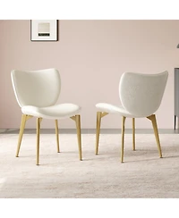Streamdale Furniture Set of 2 Pu leather dining chairs with gold legs and textured backrest.