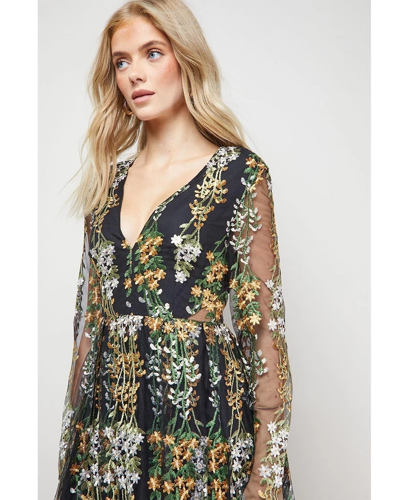 Oasis Women's Open Back Long Sleeve Midi Dress