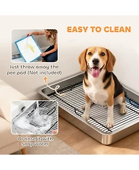 PawHut Dog Potty Tray Stainless Steel, Dog Training Tray, 28" x 20" x 4"