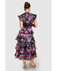 Coast Lace Trim Tiered Organza Midi Dress