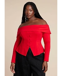 Eloquii Women's Plus Fold Over Top With Front Button Detail