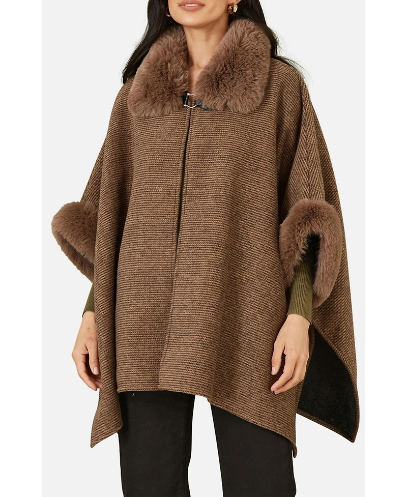 Yumi Women's Luxe Fur Collared Cape Jacket