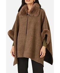 Yumi Women's Luxe Fur Collared Cape Jacket