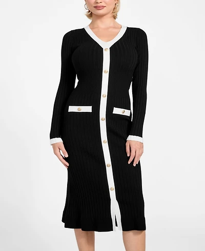 Guess Women's Long-Sleeve V-Neck Sweater Dress