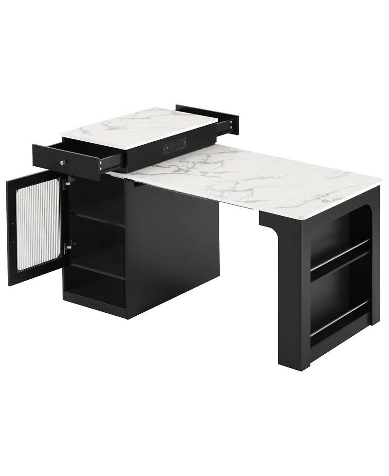 Streamdale Furniture 59.5" Extendable Kitchen Island with Dining Table & Storage