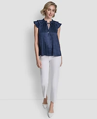 Dkny Women's Short-Sleeve Pleated Tie Front Blouse