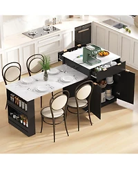 Streamdale Furniture Fluted Kitchen Island with Extendable Dining Table, Power Outlet & Storage