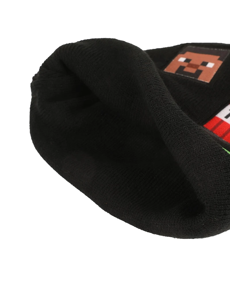 Minecraft Men's Printed Character Patches Black Cuff Beanie