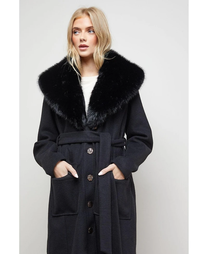 Oasis Women's Faux Fur Collar Belted Coat