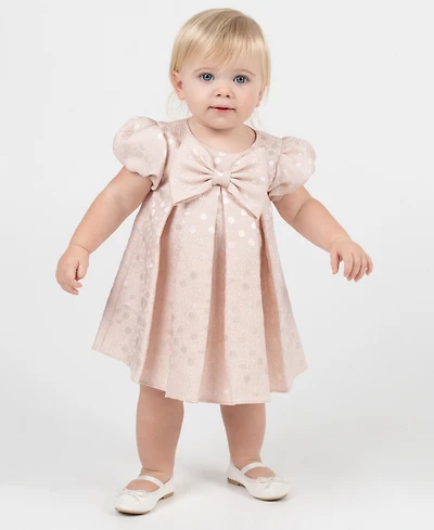 Rare Editions Baby Girls' Short-Sleeve Dotted Brocade Social Dress