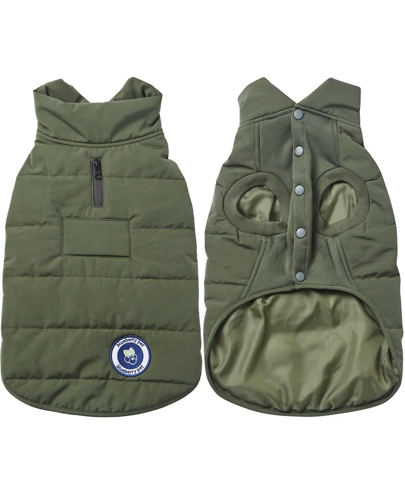 Blueberry Pet Windproof Waterproof Quilted Dog Puffer Jacket with Dual Zipped Leash Opening