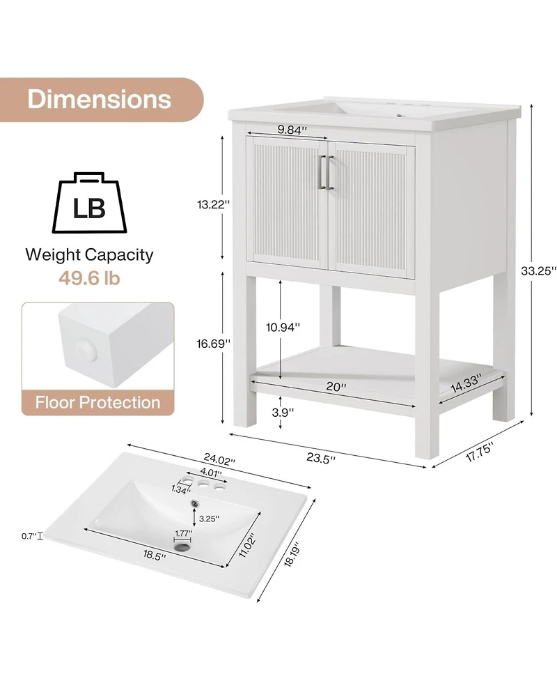 Tribesigns 24" Bathroom Vanity with Sink, Modern Freestanding Vanity with Ceramic Porcelain Basin
