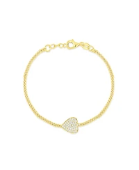 Etoielle Horizontal Heart Pave Cz Yellow Silver Curb Chain Bracelet 7 inches