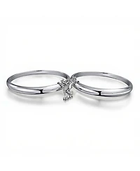 Bling Jewelry Set of 2 Small Simple Stackable Dome Cuff Bangle Bracelet with Safety Chain Sterling Silver 5 Inch