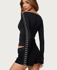 Edikted Women's Zaina Hook & Eye Boat Neck Top