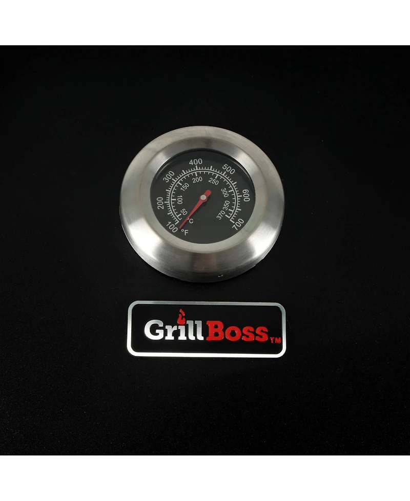 Grill Boss 32 Inch Charcoal Bbq Grill, Side Shelves, Built In Thermometer, Black
