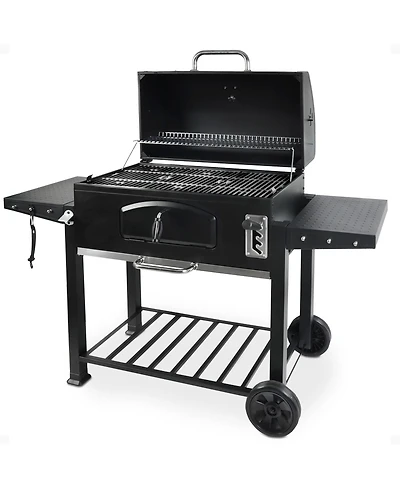 Grill Boss 32 Inch Charcoal Bbq Grill, Side Shelves, Built In Thermometer, Black