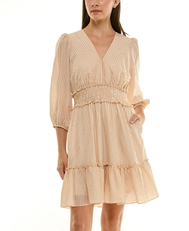 Taylor Women's Striped Smocked Waist Pull-On Midi Dress