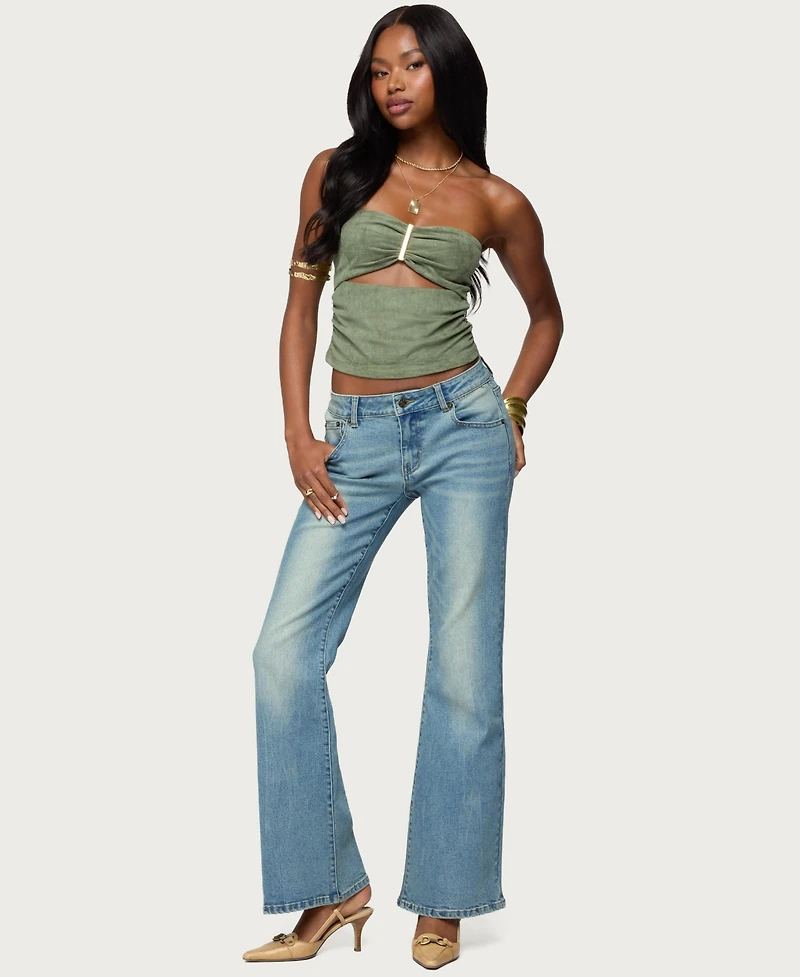 Edikted Women's Kalina Cutout Faux Suede Strapless Top