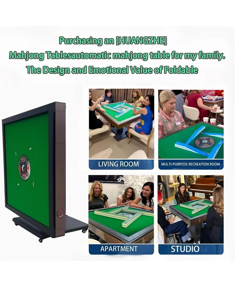 Rbied Black Folding Metal Automatic Mahjong Table, Electric Mahjong Table with Quiet Shuffle