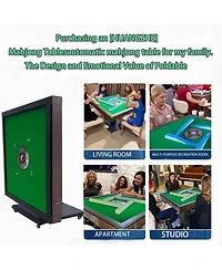 Rbied Black Folding Metal Automatic Mahjong Table, Electric Mahjong Table with Quiet Shuffle