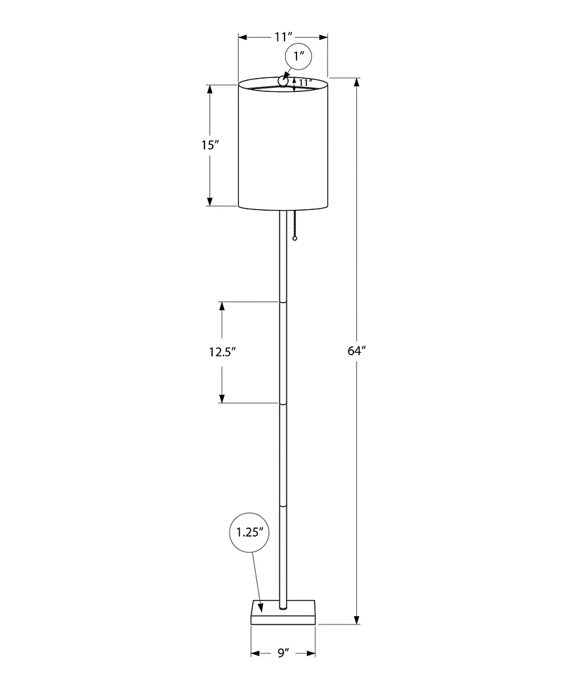 Monarch Specialties Lighting 62" Metal Floor Lamp
