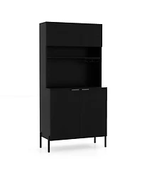 Costway 64.5” Kitchen Pantry Cabinet with Charging Station Wine Glass Rack Adjustable Shelf