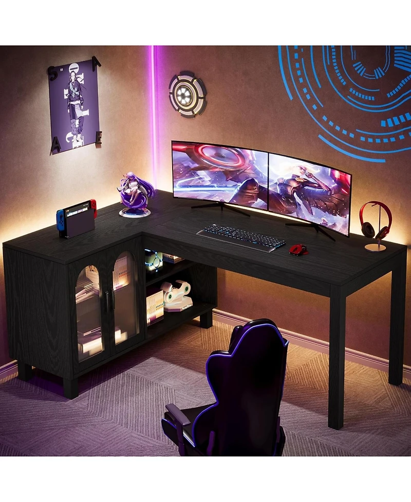 Tribesigns 59" Executive L Shaped Desk with File Cabinet, Farmhouse Wood Computer Coner Desk with Storage Shelves