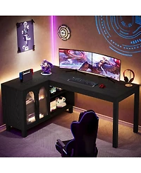 Tribesigns 59" Executive L Shaped Desk with File Cabinet, Farmhouse Wood Computer Coner Desk with Storage Shelves